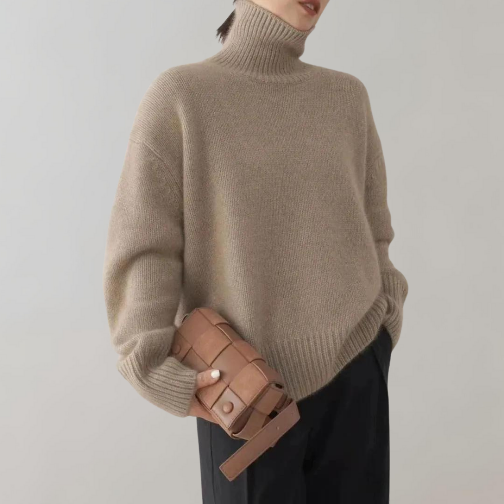 Oversized Turtleneck Sweater Casual Fit for Women | Mireille Coffee