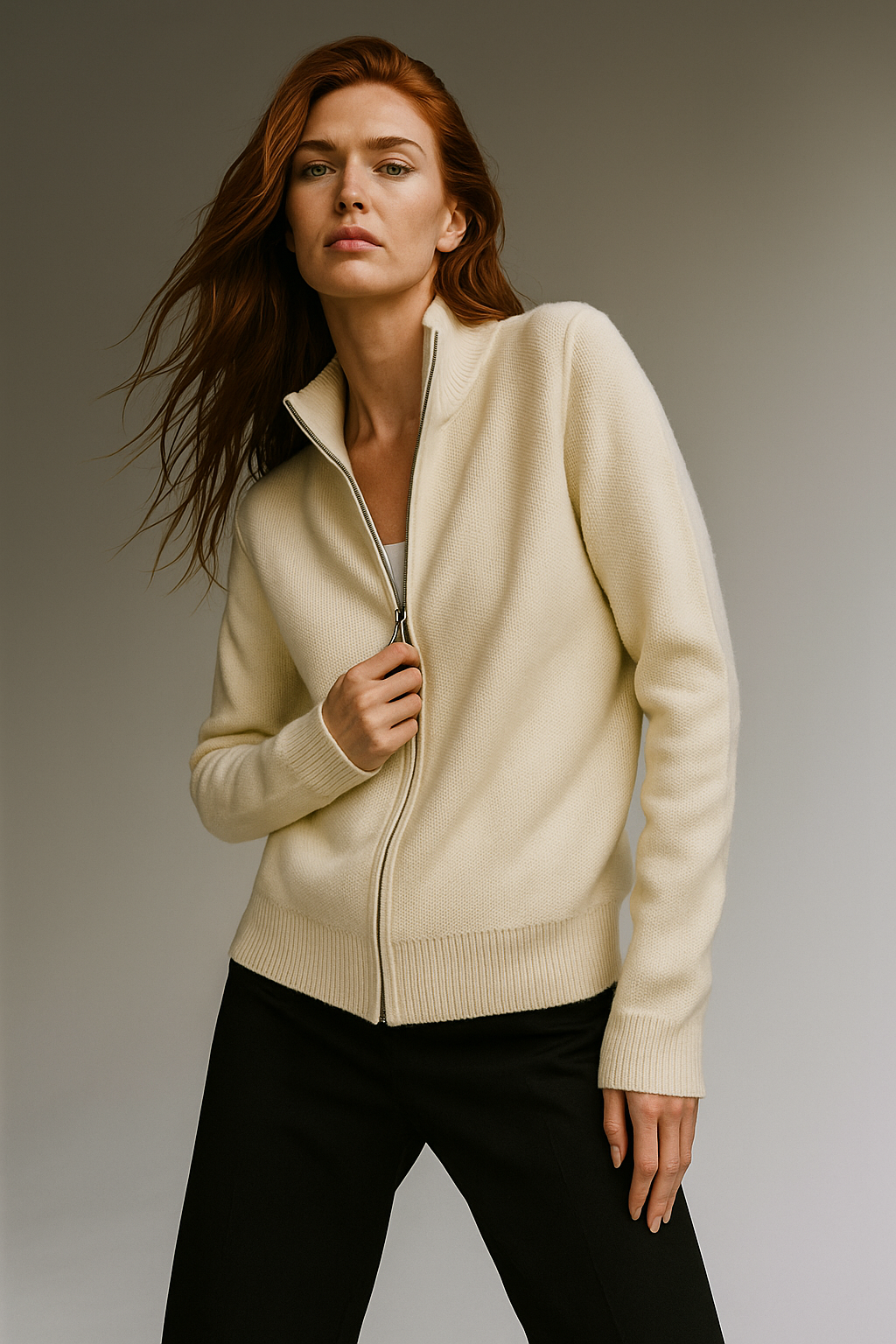 Natura | Merino Wool Double-Zip Cardigan Ivory