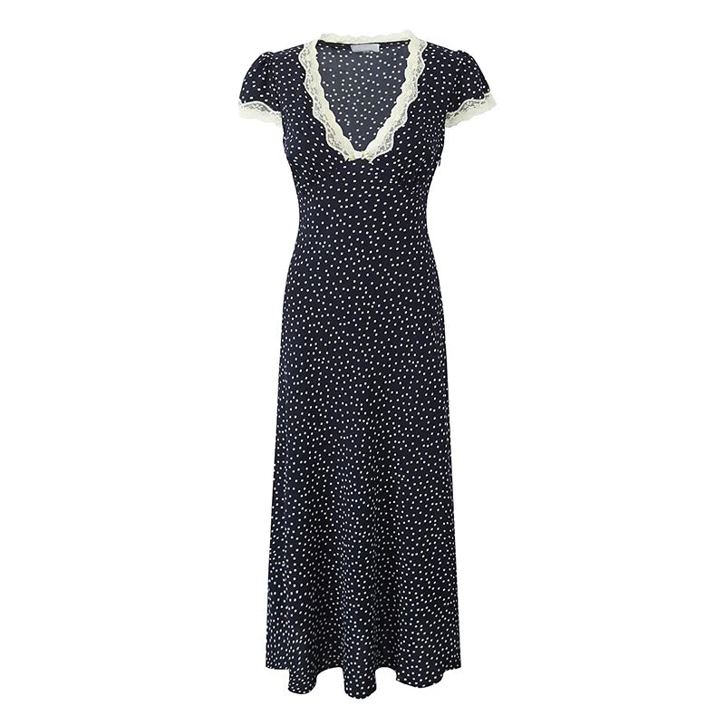 Navy Blue Polka Dot Dress For Women | Liora