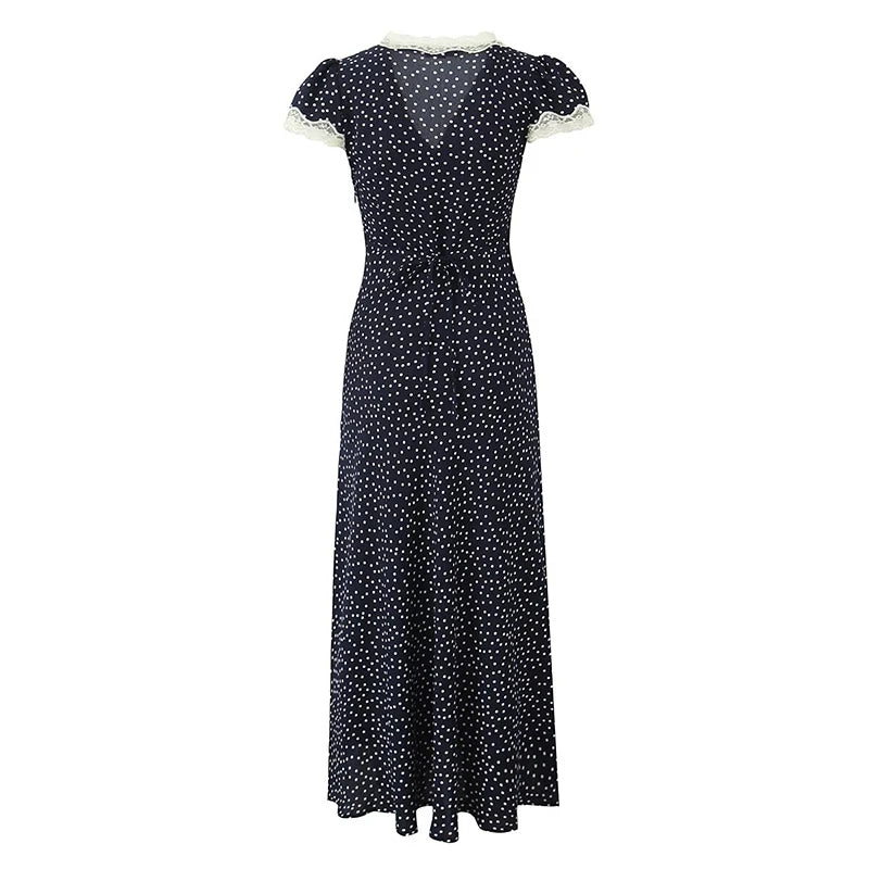 Navy Blue Polka Dot Dress For Women | Liora
