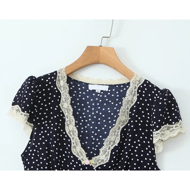 Navy Blue Polka Dot Dress For Women | Liora