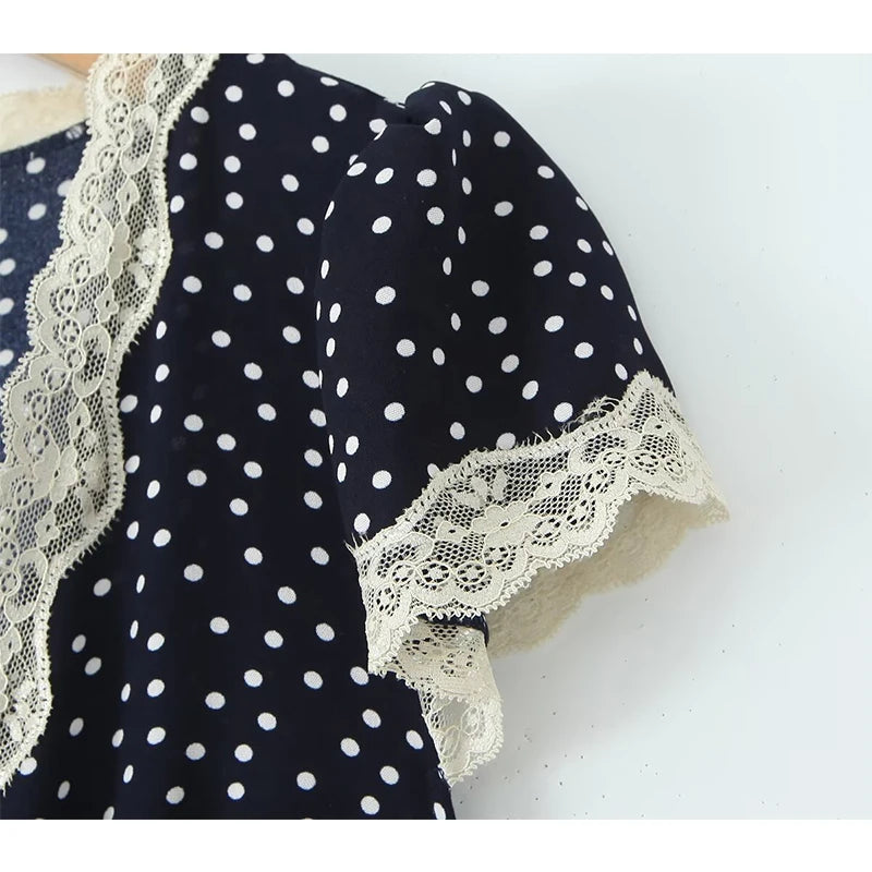 Navy Blue Polka Dot Dress For Women | Liora
