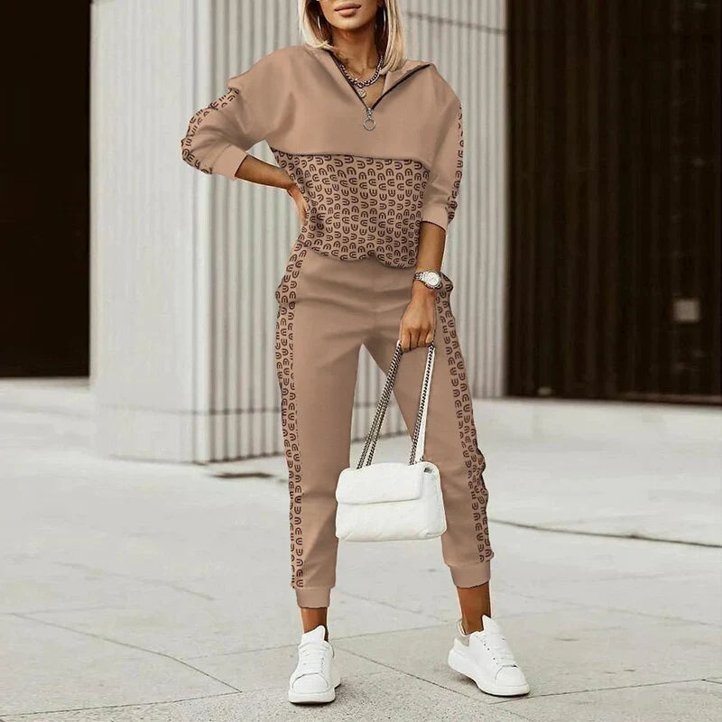 Nimble | Relaxed Fit Zip Tracksuit Set Brown