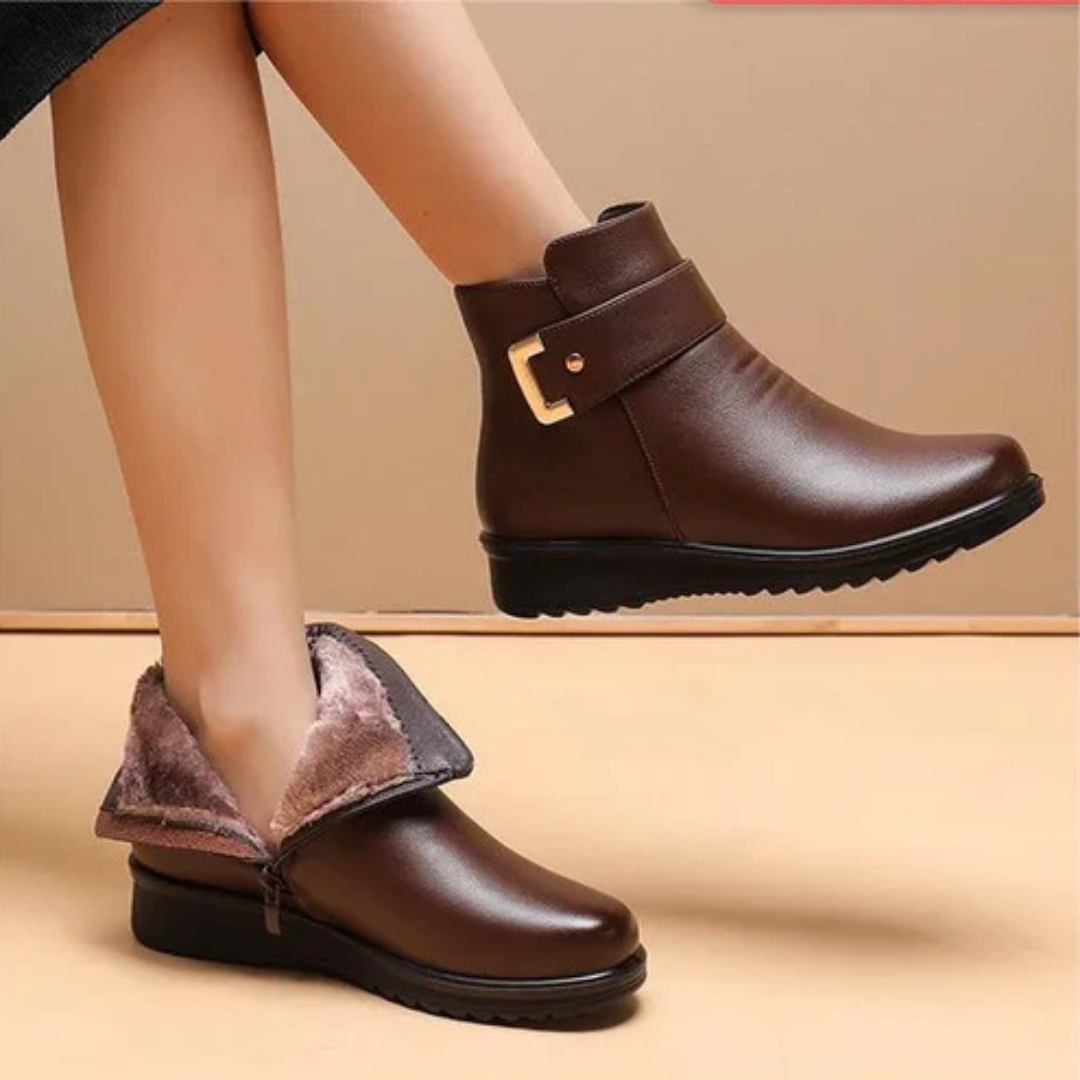 Leather Boots with Lining for Women | Nova Brown with Brown Cotton