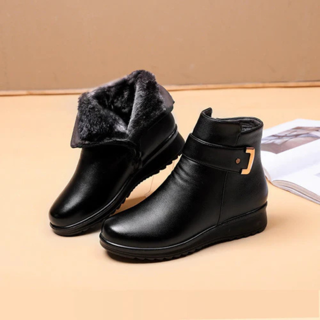 Leather Boots with Lining for Women | Nova Black with Black Cotton
