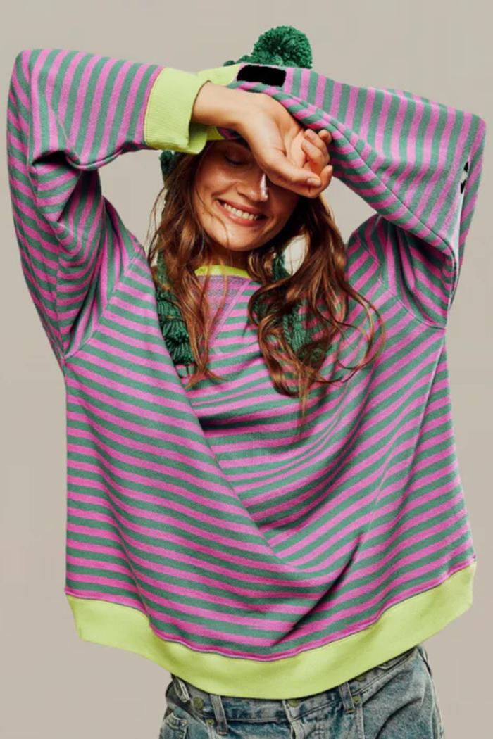 Oversized Striped Jumper Relaxed Fit for Women | Odessa Green & Pink