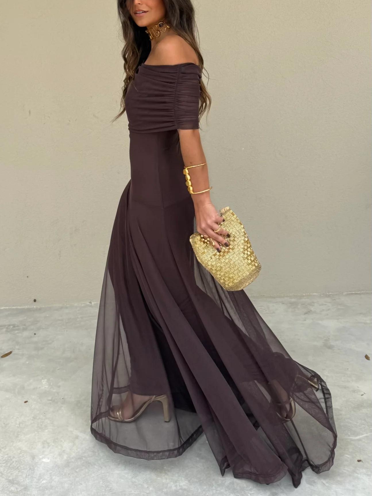 Off Shoulder Chiffon Maxi Dress For Women | Lirena