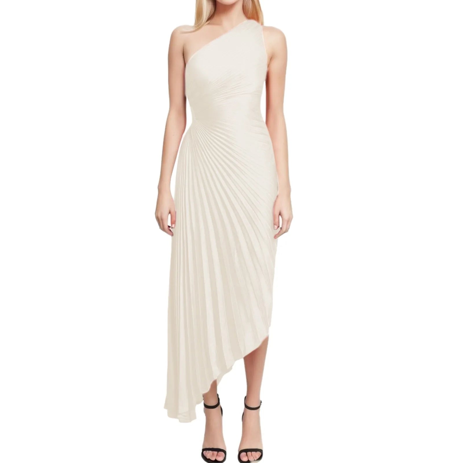 One-Shoulder Floor-Length Evening Gown for Women | Virelle Beige