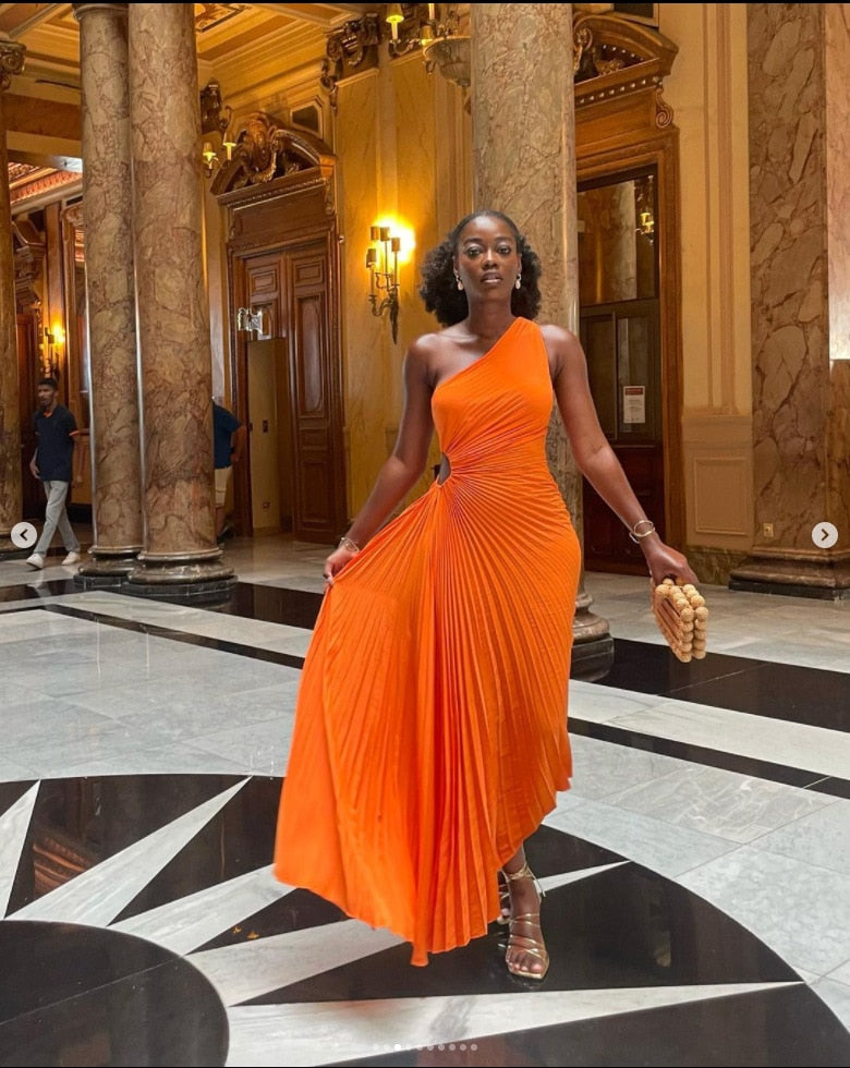 One-Shoulder Floor-Length Evening Gown for Women | Virelle Orange