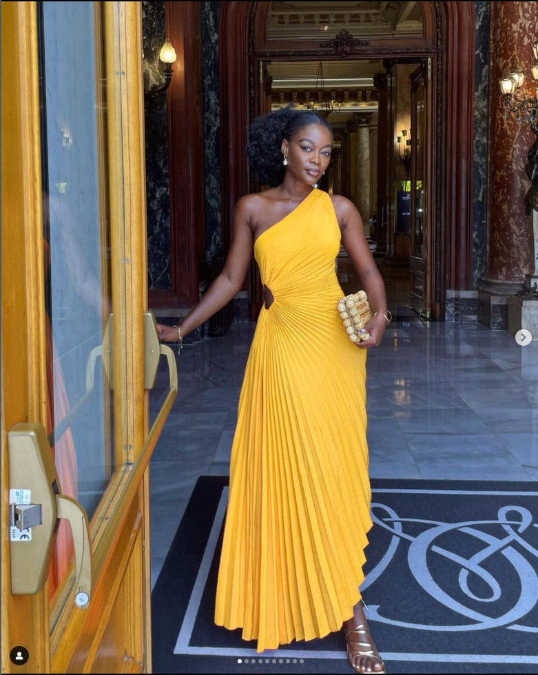 One-Shoulder Floor-Length Evening Gown for Women | Virelle Yellow
