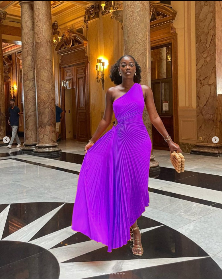 One-Shoulder Floor-Length Evening Gown for Women | Virelle Purple