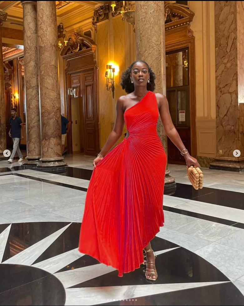 One-Shoulder Floor-Length Evening Gown for Women | Virelle Red