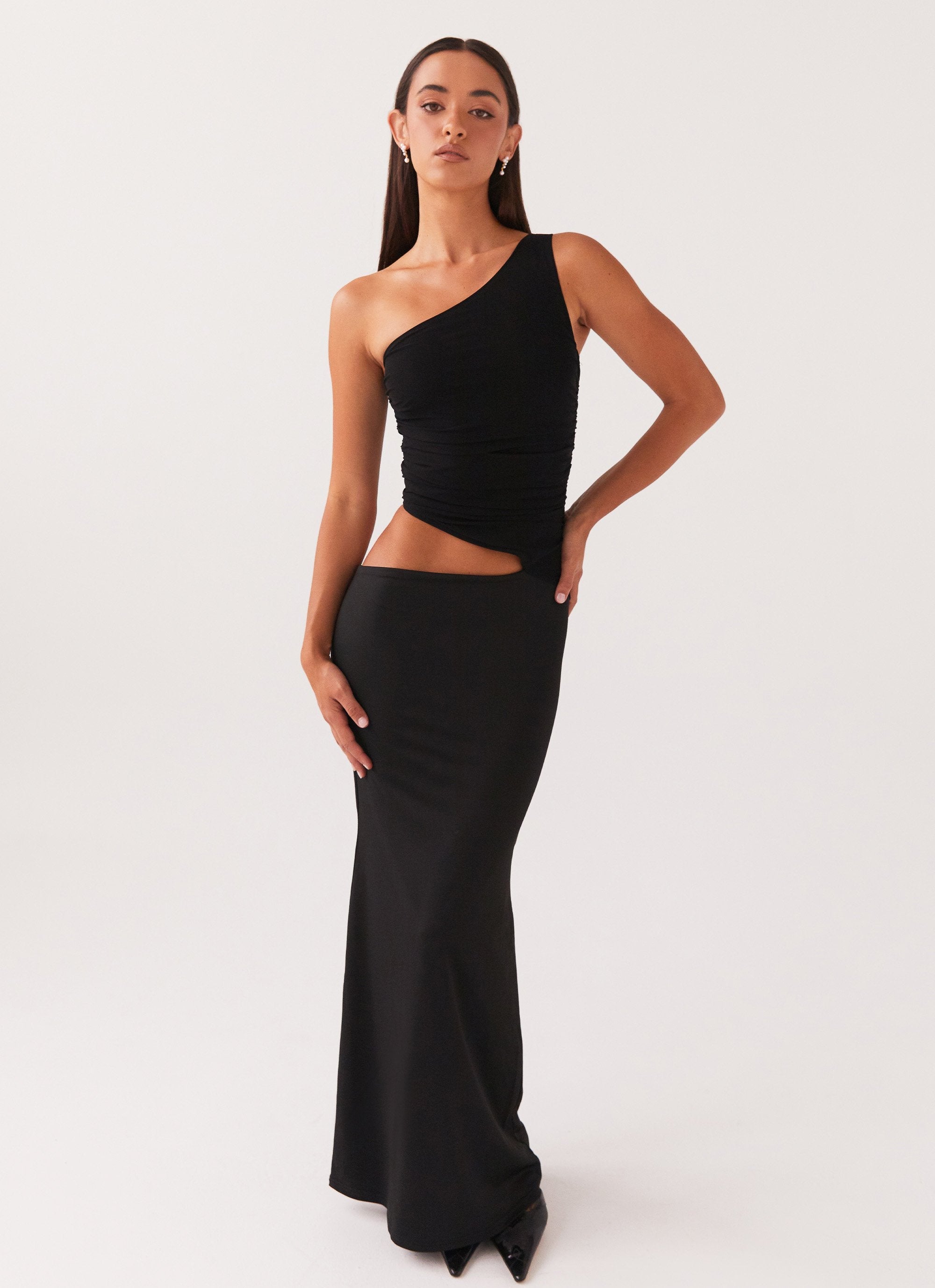 One-Shoulder Cut-Out Maxi Dress for Women | Clara Black