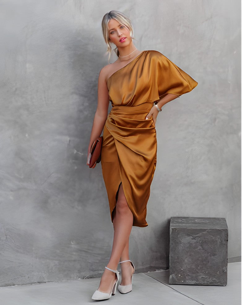 One-Sleeve Silk Party Dress for Women | Fidela