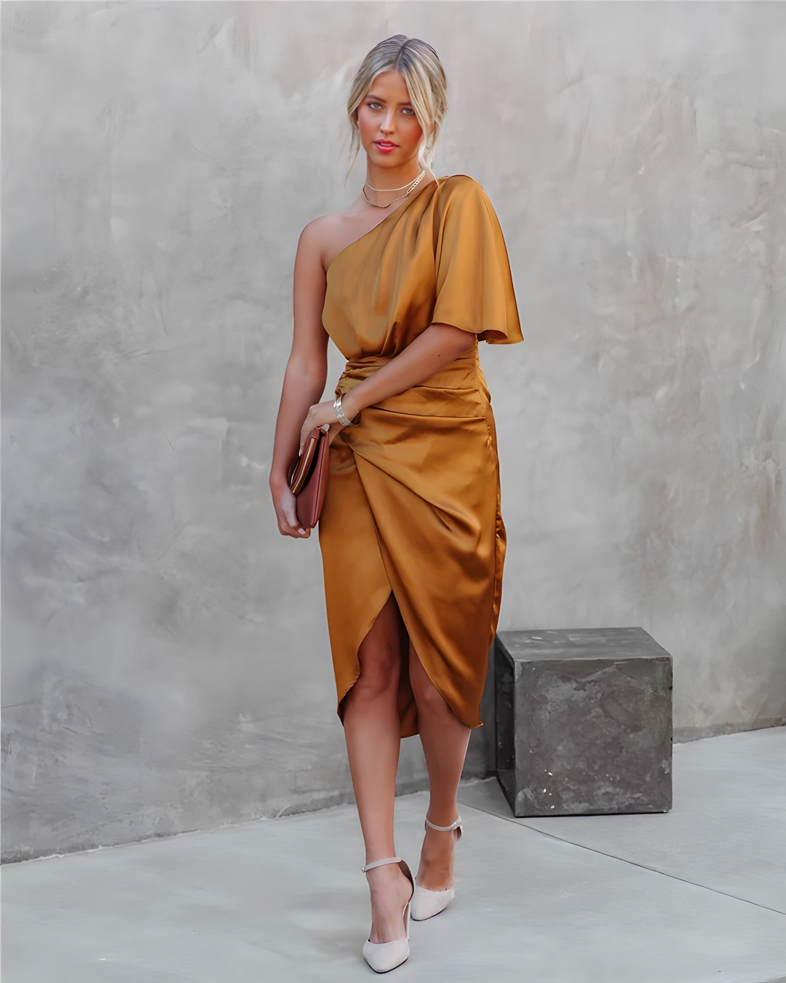 One-Sleeve Silk Party Dress for Women | Fidela