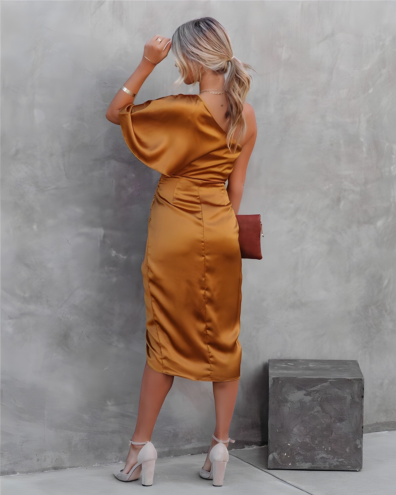 One-Sleeve Silk Party Dress for Women | Fidela