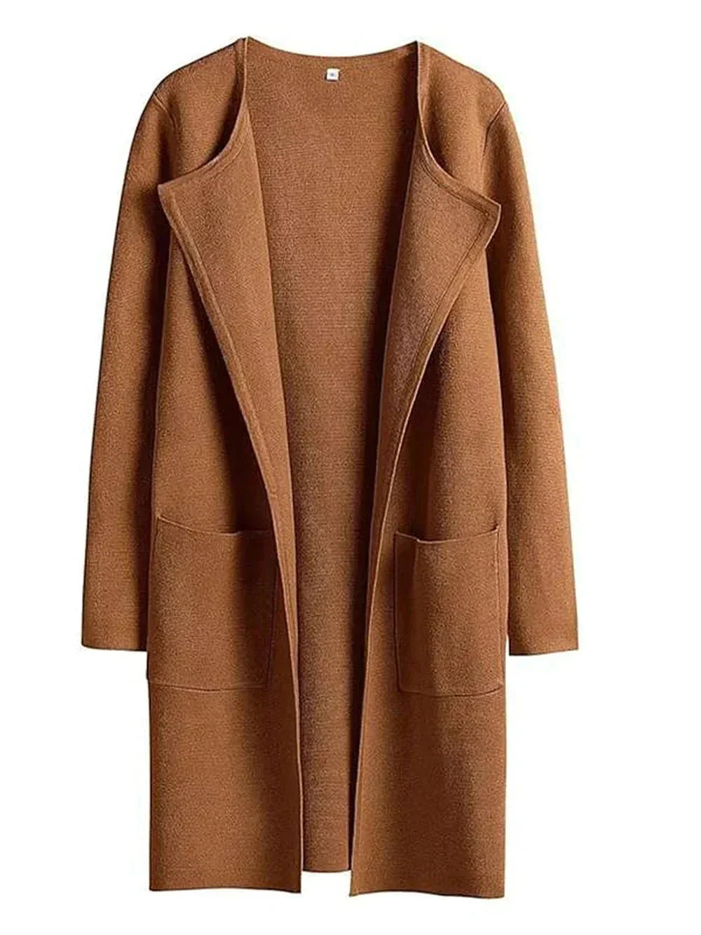 Open-Front Wool Blend Long Coat for Women | Criselda Dark Brown