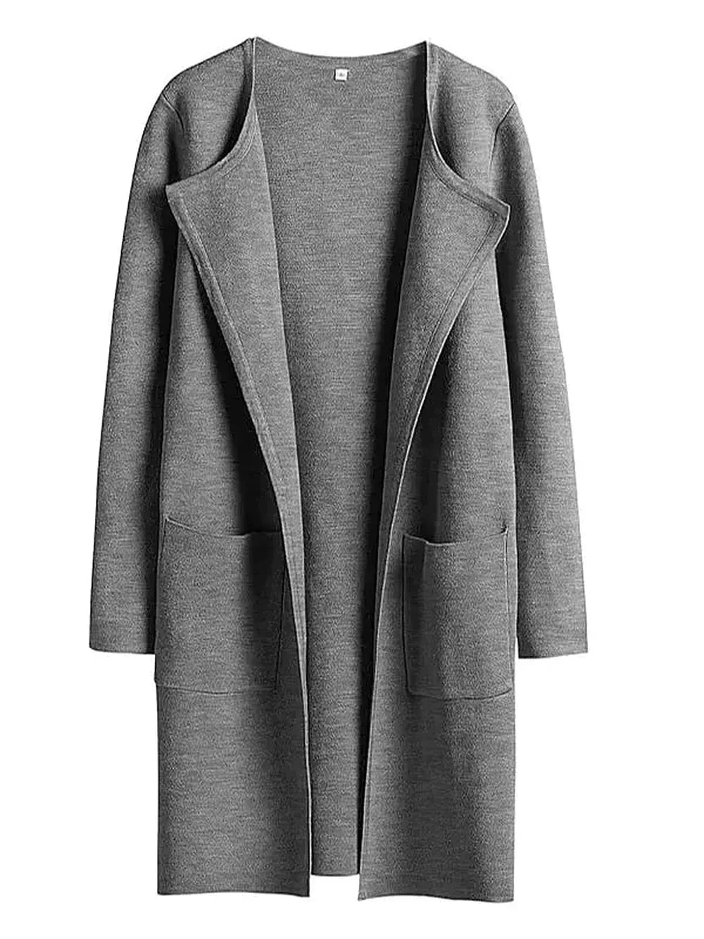 Open-Front Wool Blend Long Coat for Women | Criselda Dark Grey