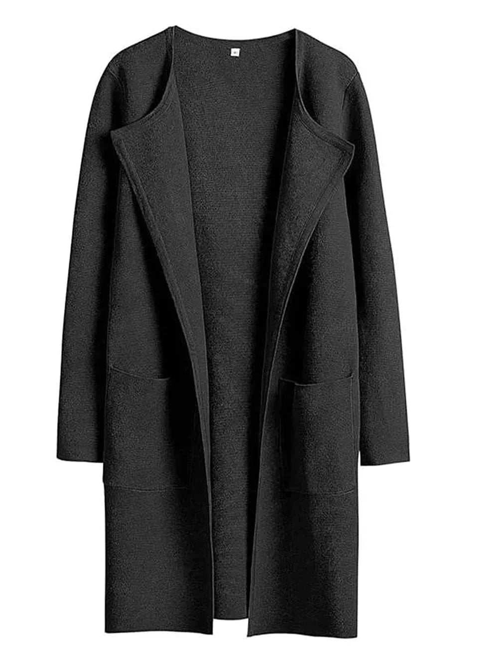 Open-Front Wool Blend Long Coat for Women | Criselda Black