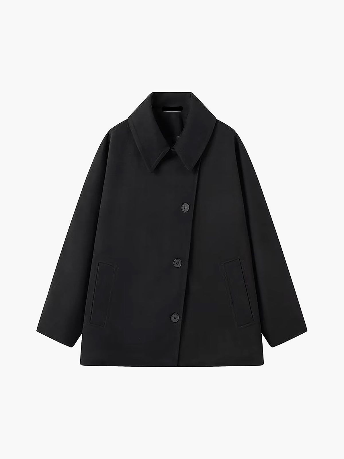 Oversized Wool-Blend Coat with Button Closure for Women | Elorina Black