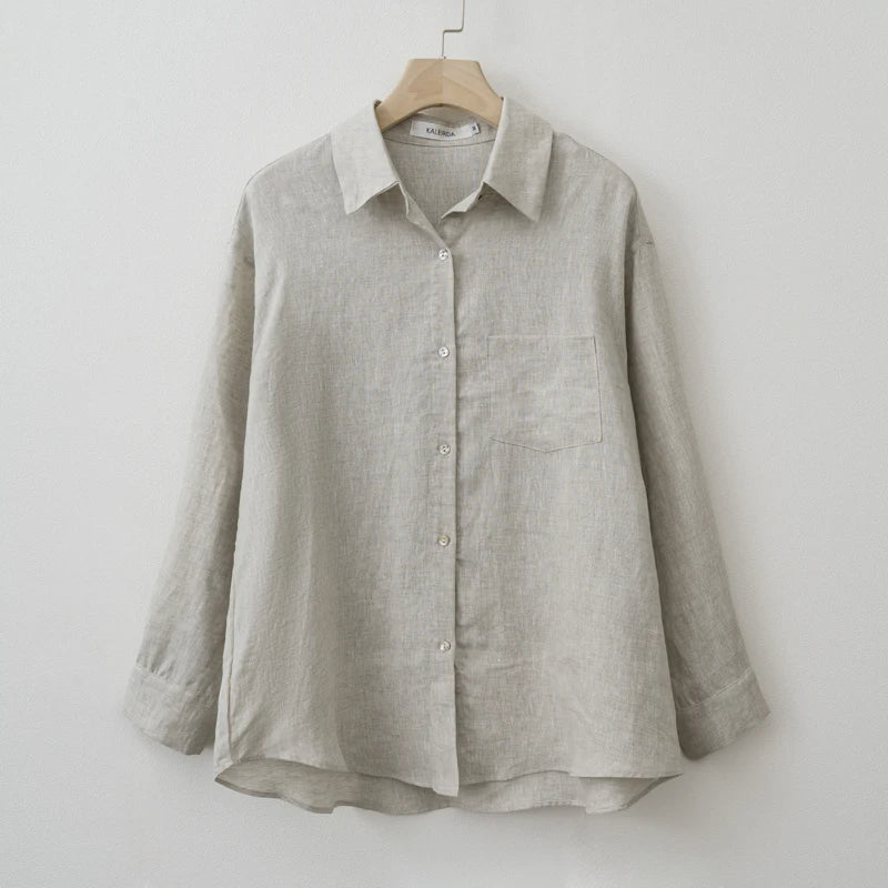 Oversized Linen Blouse Shirt For Women | Liraya Light Gray