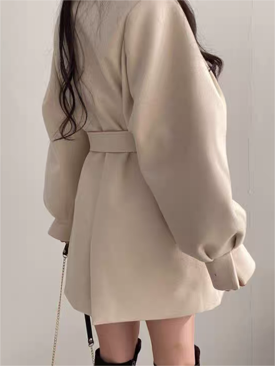 Paffo | Puff Sleeve Belted Short Coat