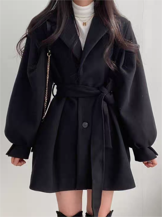 Paffo | Puff Sleeve Belted Short Coat