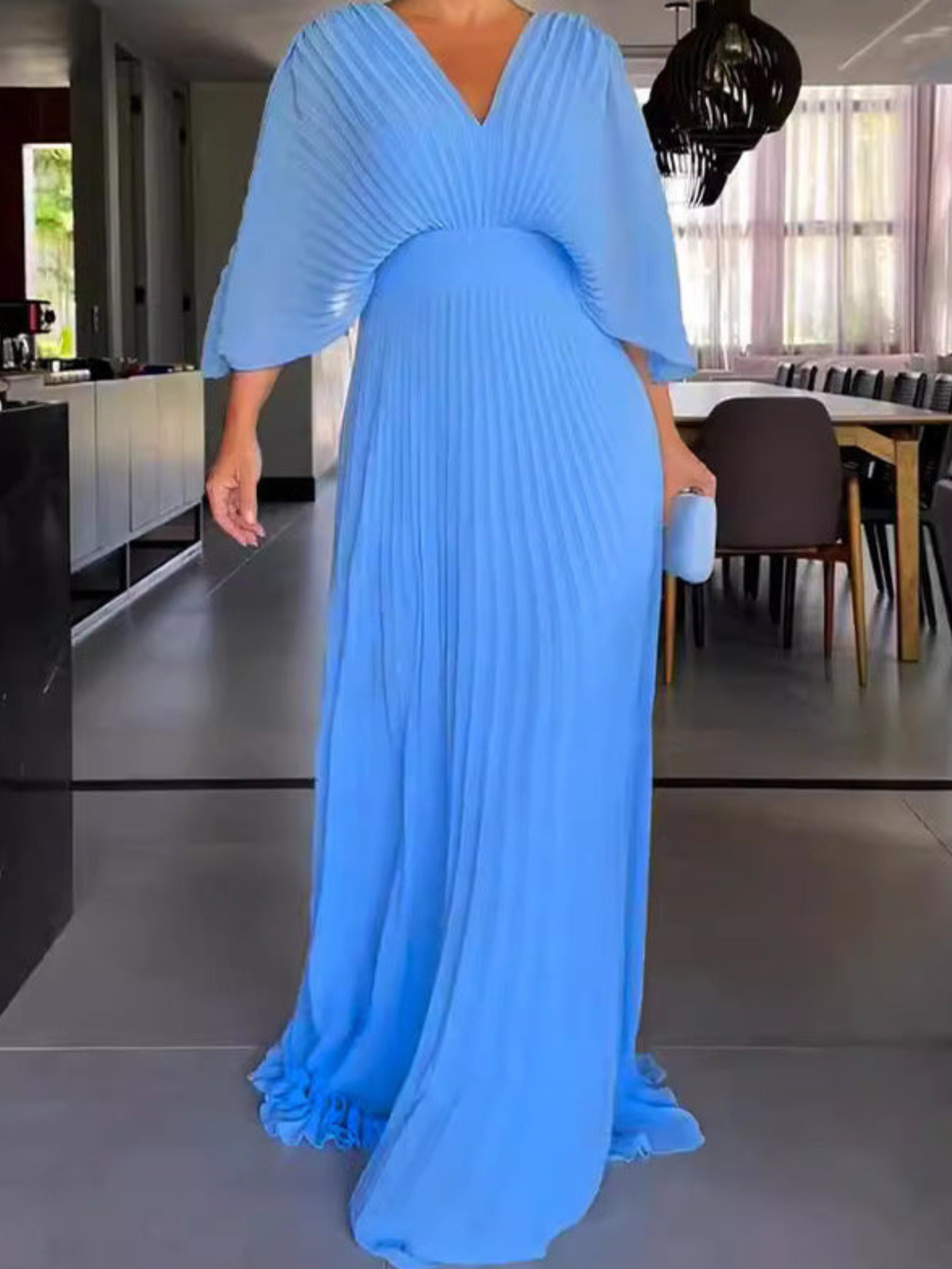 Pleated Maxi Dress for Women | Maddy Light Blue