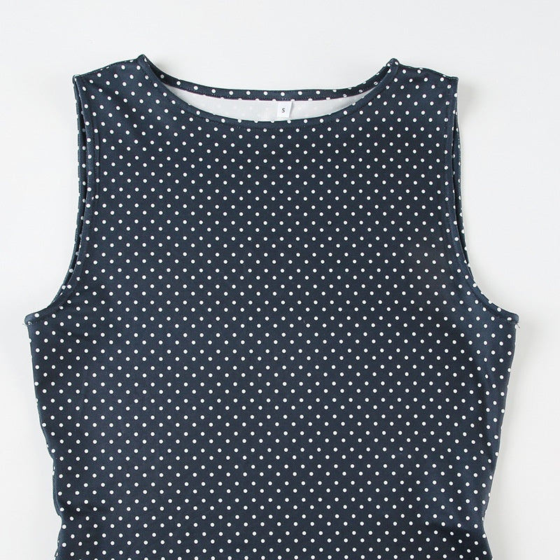 Pola | Sleeveless Dotted Navy Mini Dress