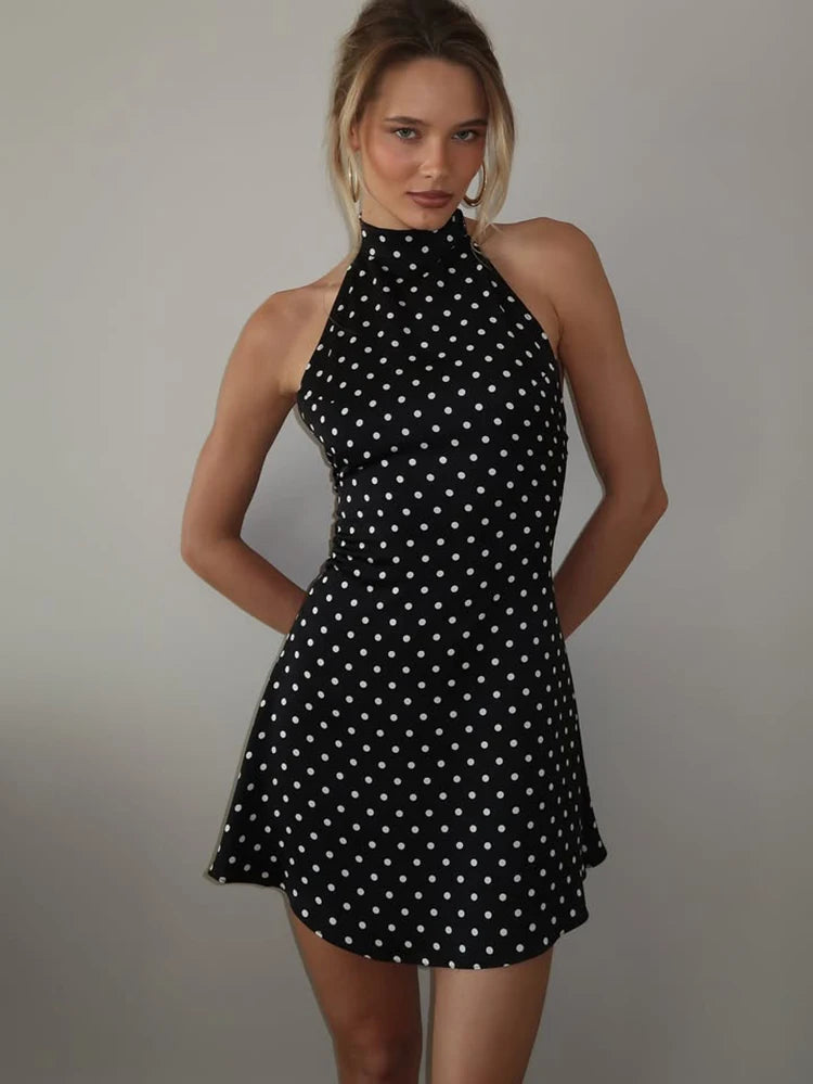 Polka Dot Halter Mini Dress for Women | Blifanbo