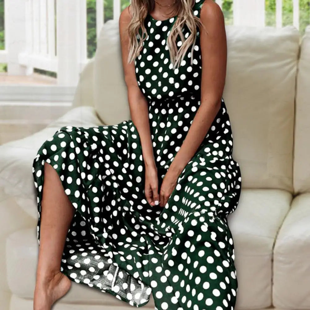 Polka Dot Maxi Dress For Women | Lirena Green