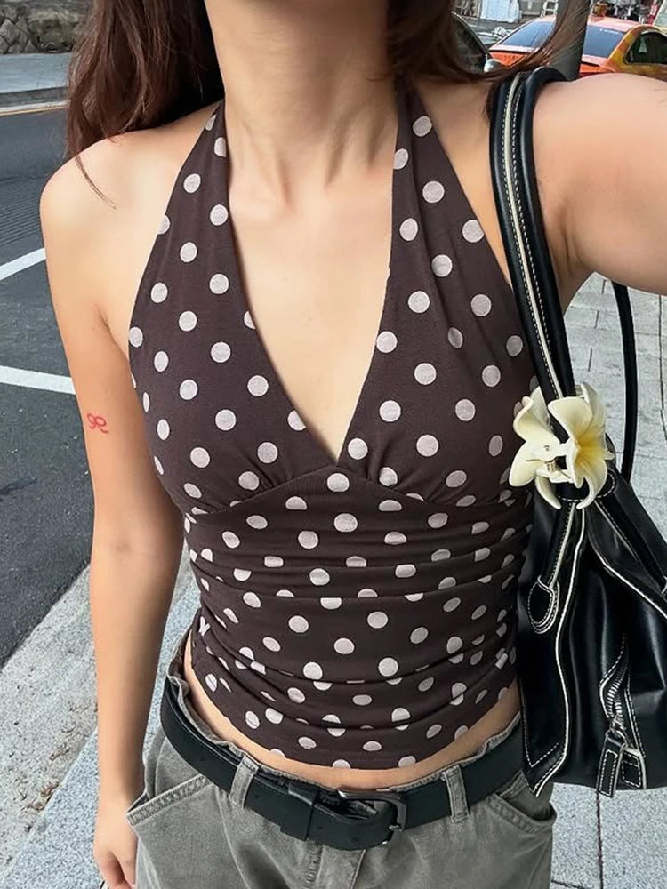 Polka Dot Print Halter Top For Women | Liraya