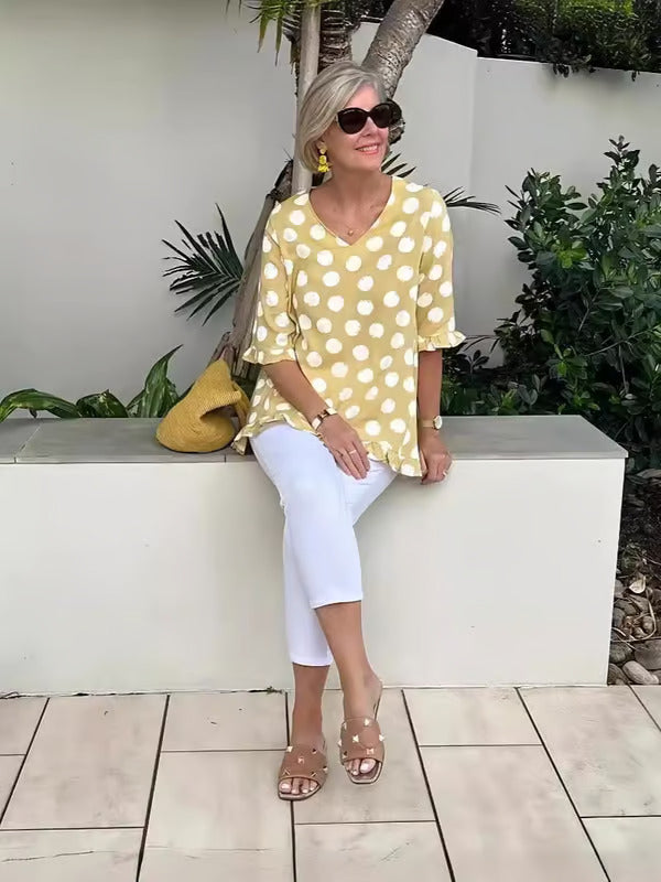 Polka Dot V-Neck Top For Women | Lirena