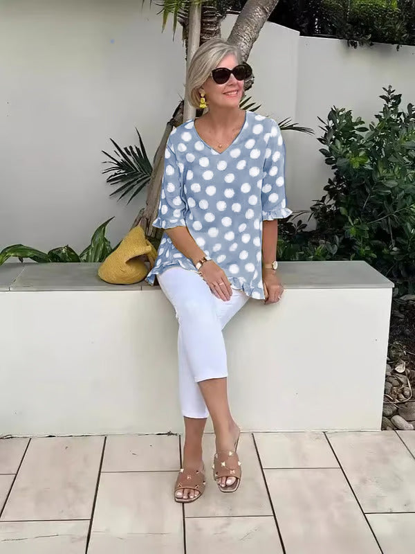 Polka Dot V-Neck Top For Women | Lirena