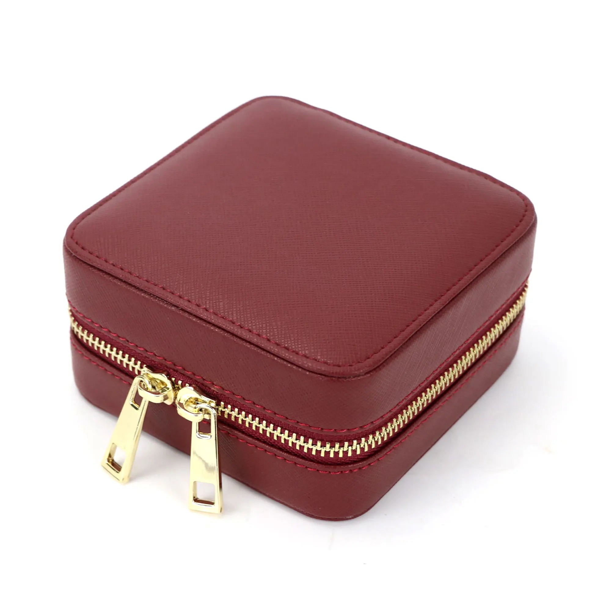 Portable Leather Travel Jewelry Box for Women | Amora Burgundy