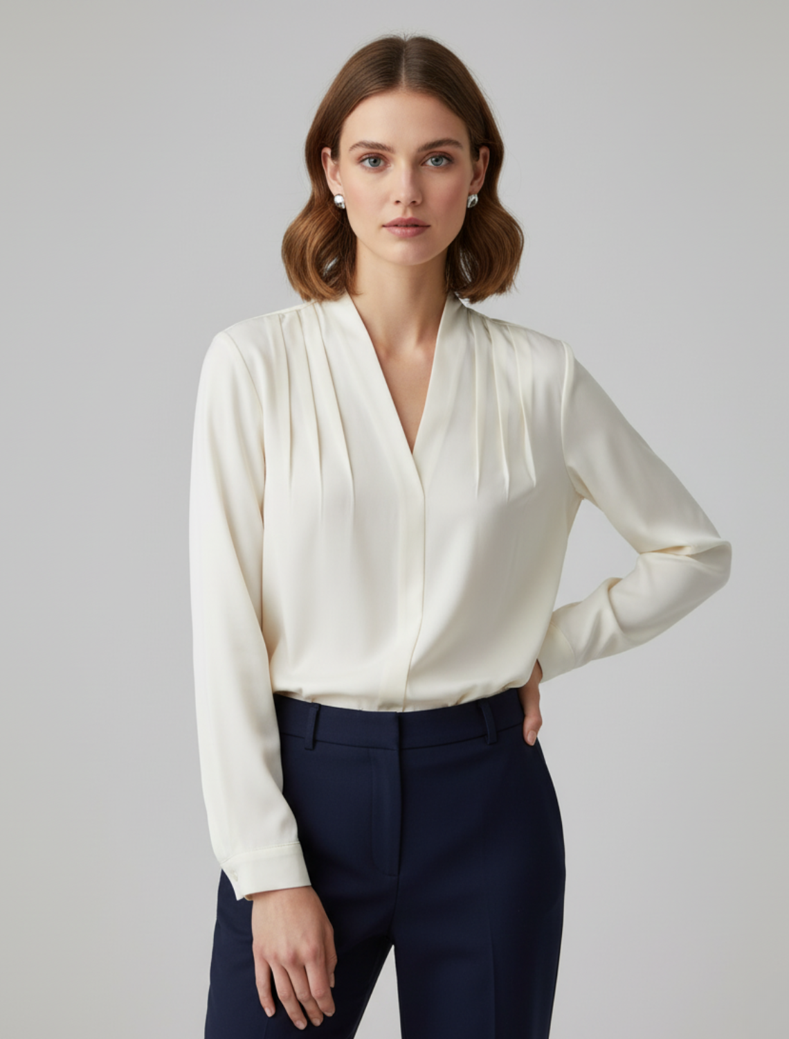 Puffa | Puff Sleeve Satin Blouse Tailored Waist Ivory