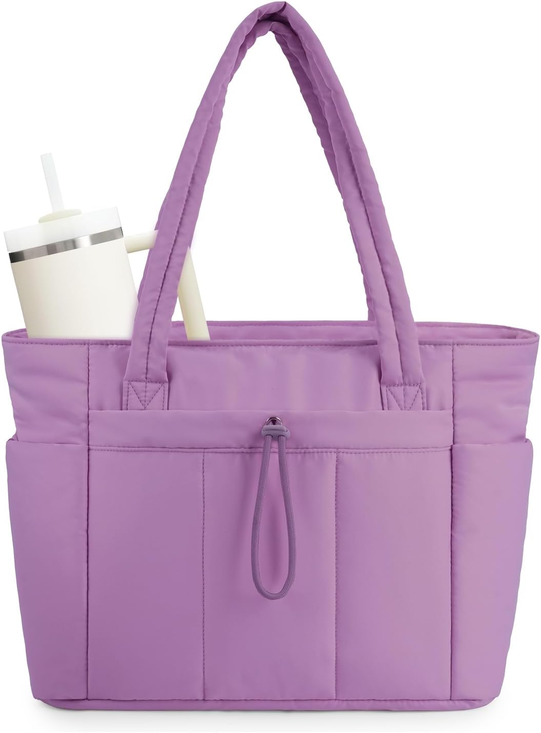 Quilted Water-Resistant Quilted Nylon Tote Bag for Women | Arlene Purple