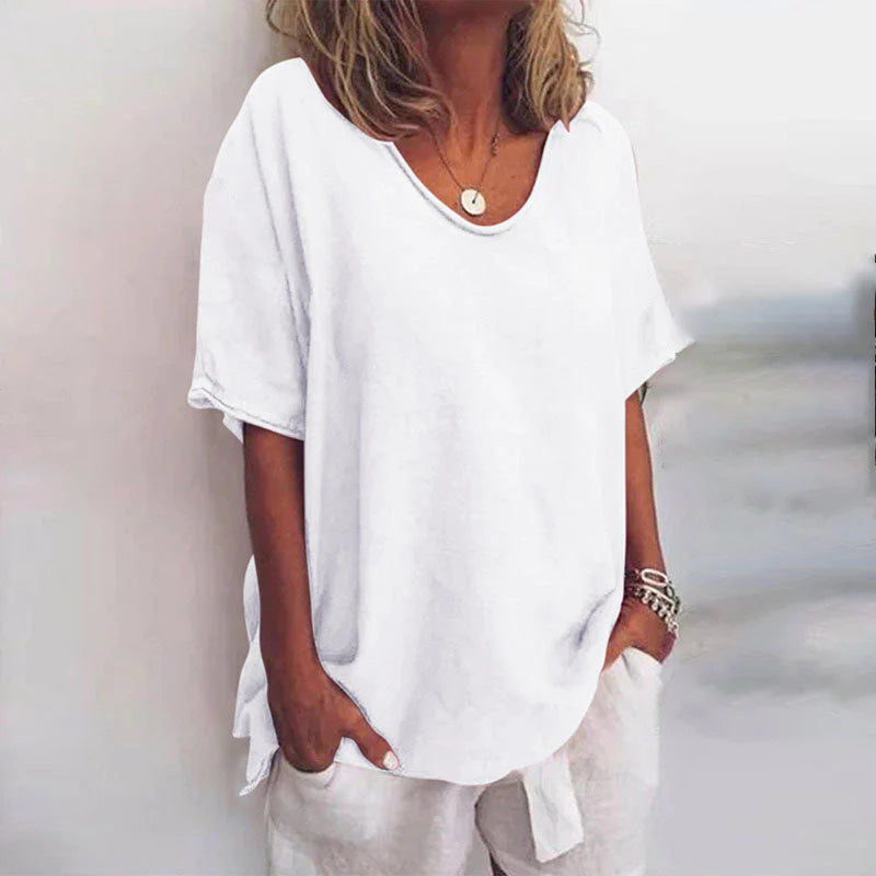 Relaxed Linen-Blend Short Sleeve Top for Women | Jona White