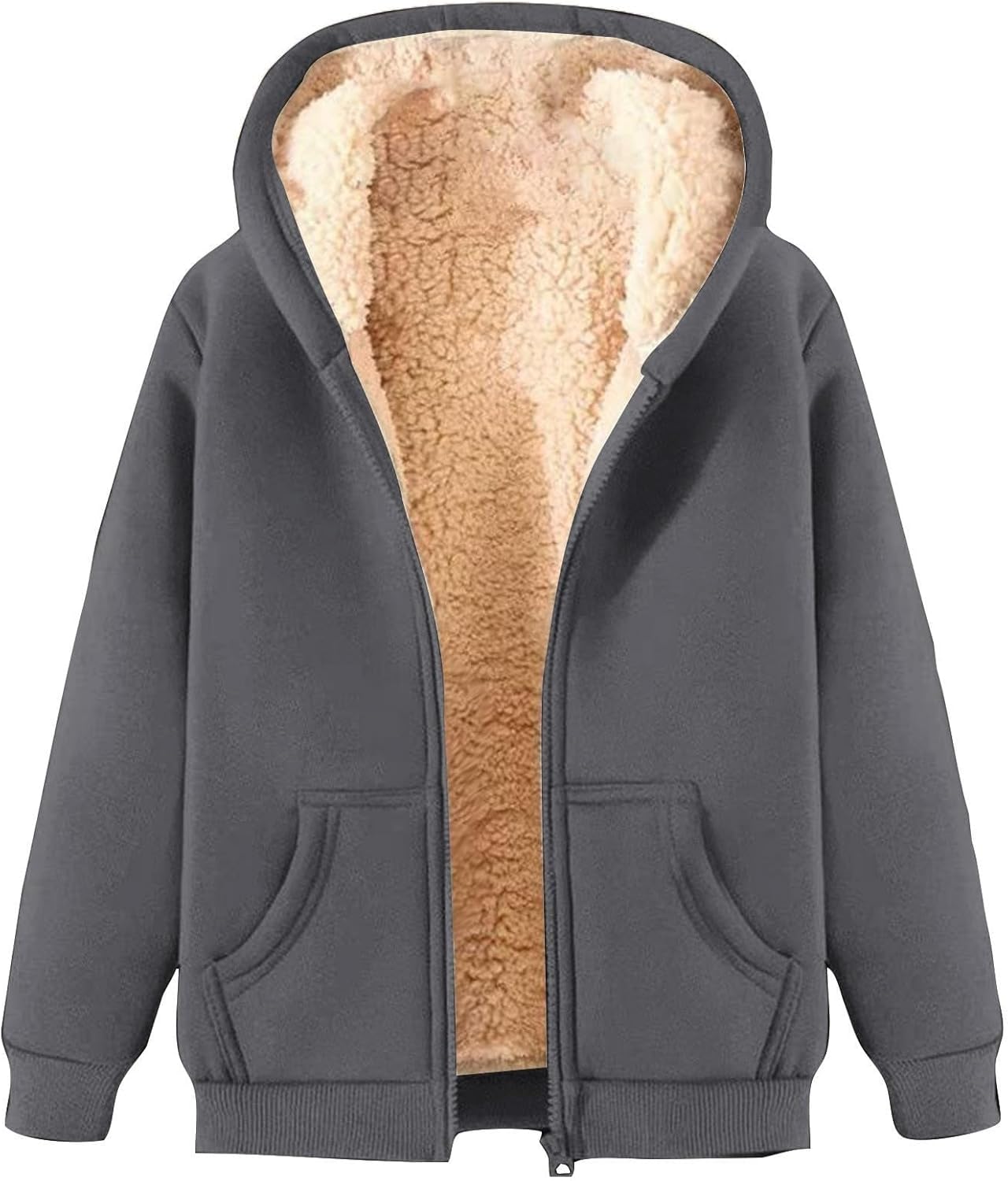 Fleece Zip Hoodie Warm Style for Women | Remi Dark gray