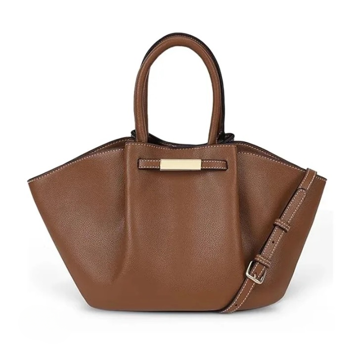 Renley – Trapezoid Structured Tote Bag Small Brown