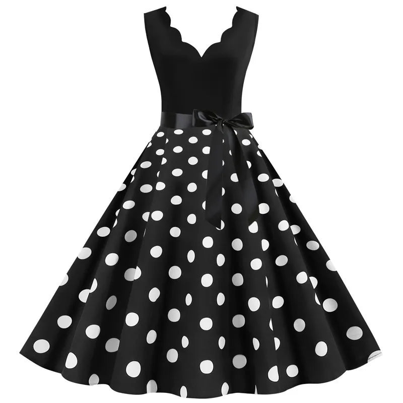 Retro Polka Dot Dress For Women | Lorianne Black