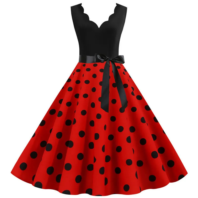 Retro Polka Dot Dress For Women | Lorianne Red