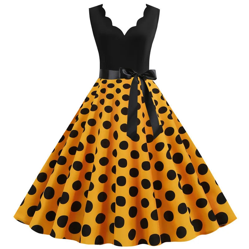 Retro Polka Dot Dress For Women | Lorianne Yellow
