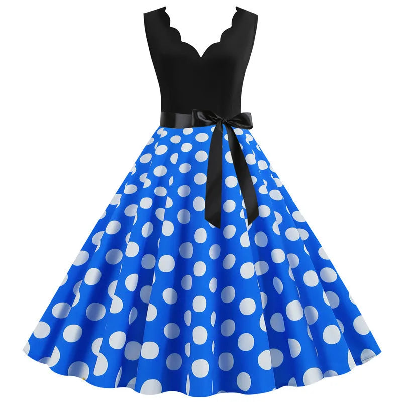 Retro Polka Dot Dress For Women | Lorianne Blue