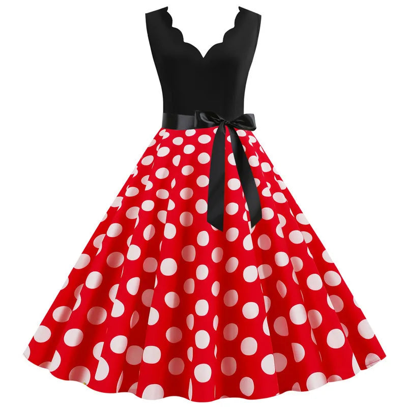 Retro Polka Dot Dress For Women | Lorianne Red 2