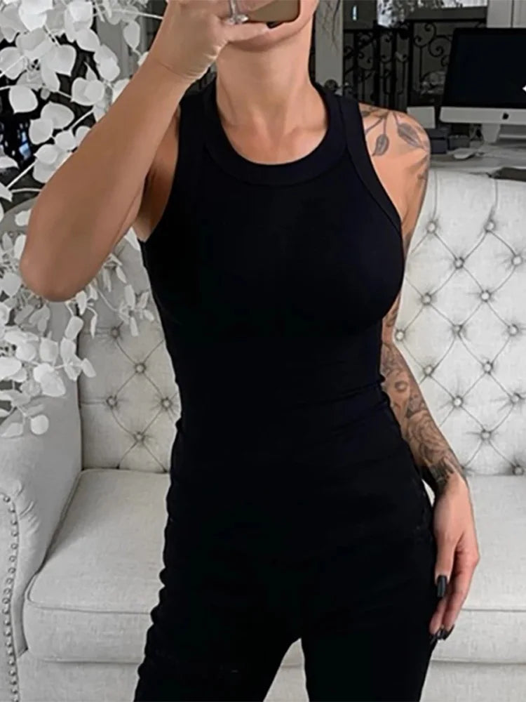 Ribbed Tank Top Basic Style For Women | Liora Black