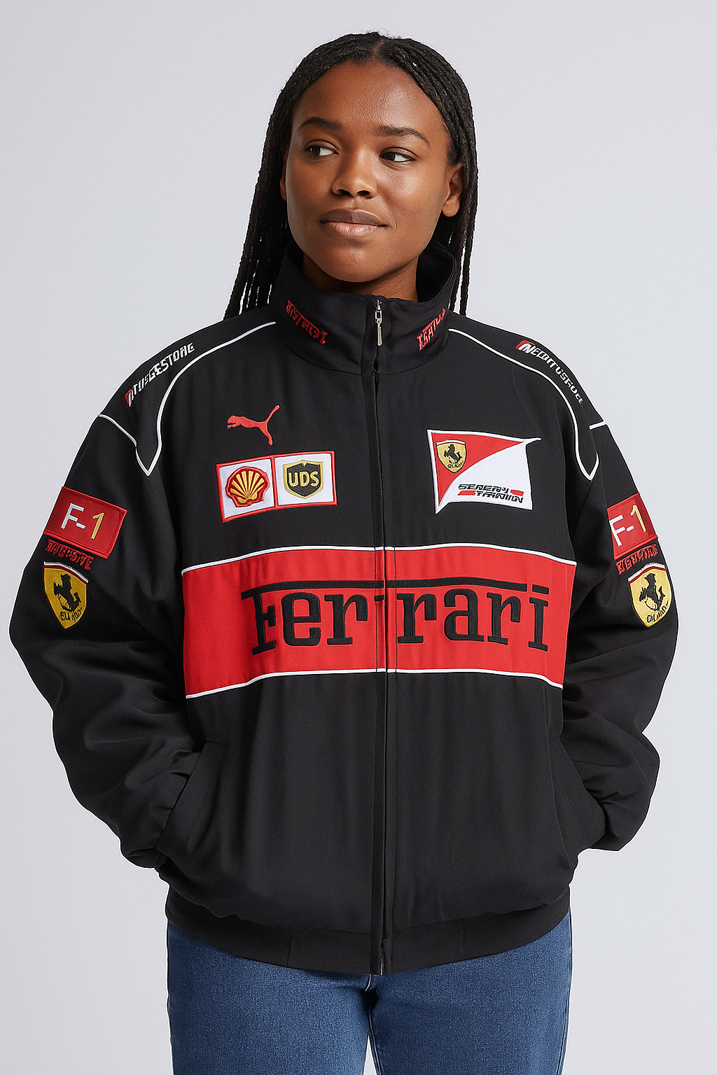 F1 Racing Jacket Retro Style Zip Up | Rivana Midnight Black