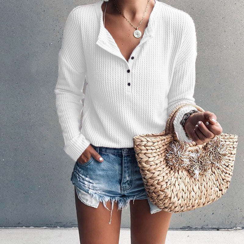 Rowyn – Casual Waffle-Knit Henley White