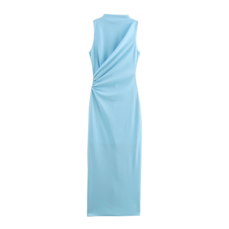 Ruched Front Sleeveless Midi Dress for Women | Coralia Sky Blue