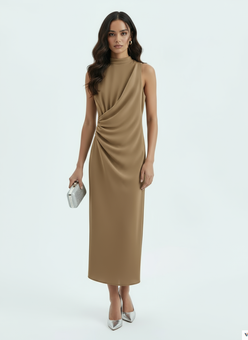 Ruched Front Sleeveless Midi Dress for Women | Coralia
